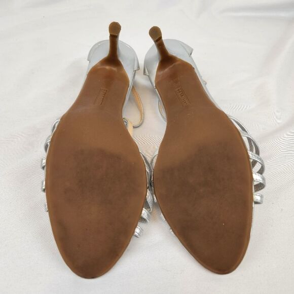 Talbots Silver Tone Metallic Strappy Stiletto Heel Ankle Strap Sandals Size 8.5 - Picture 6 of 13